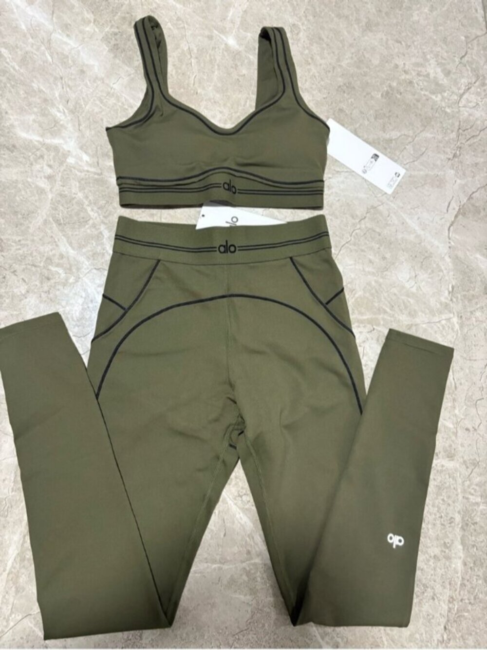 ALO Yoga Olive Green Sports Bra & Leggings Set